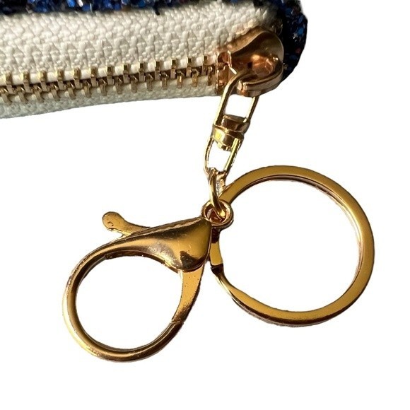 Mini Glitter Keychain Wallet Clip On Iridescent Card Holder Sparkly Small Zipper - Picture 12 of 17